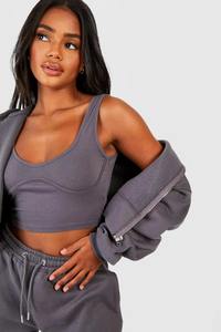 Ensemble de survêtement pour femmes avec sweat-shirt gris et haut court et pantalon large, confortable, athleisure, vêtements de détente élégants - Product Image 2