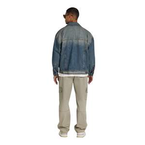 Veste en jean pour homme Blue Sand Veste délavée surdimensionnée avec bouton avant au look vintage et coupe décontractée de rue - Product Image 2