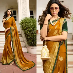 Saree Indian Nieuwe Bollywood Designer Pakistani Feestkleding Bruiloft Fancy Sari Bedrukt Sari Met Folieprint Minder