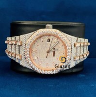Reloj de Pulsera Personalizado con Esfera Analógica, Movimiento Mecánico ETA, Acero Inoxidable, Adornado con Moissanita, Diamantes de Claridad VVS, Tourbillon y Fecha