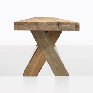 Banc de patio en bois de teck massif une pièce dalle de bois Lexa jambe croix solide finition naturelle banc en bois - Product Image 4