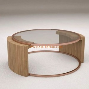 Made of Wood and Metal <b>Large</b> Size Center Table Superior Quality Rose Gold Polished Border Metal Coffee <b>Home</b> Center Table - Product Image 1