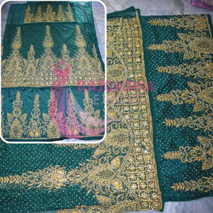 Vert foncé français dentelle tissu Sequin broderie nouvelle mode vêtements africains pour George Wrapper soie Headtie vert foncé Sequin - Product Image 5