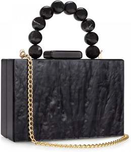 กระเป๋าคลัทช์ทรงกล่องเรซิ่นสุดหรูสำหรับผู้หญิง งานแฮนด์เมดจากอินเดีย ประดับด้วยคริสตัลเพชร ลูกปัดมุก ปุ่มเปิดปิดแบบผ้าฝ้าย - Product Image 2