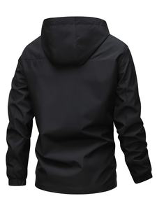 Chaqueta ligera impermeable para exteriores para hombre con capucha a prueba de viento Logotipo personalizado Ropa de senderismo negra para protección contra la lluvia - Product Image 2