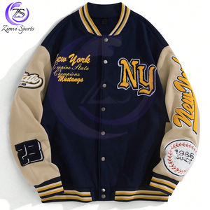 แจ็กเก็ตเบสบอลมหาวิทยาลัยสำหรับผู้ชายแจ็คเก็ตพิมพ์ตัวอักษรสีตัดกันลำลองใส่สบายสำหรับฤดูใบไม้ร่วงกลางแจ้ง - Product Image 1