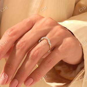 Bague de mariage incurvée en or 14k pour femme, Design Unique, Baguette ronde en diamant courbe en forme de Contour, bague de nidification, bijoux empilables - Product Image 2