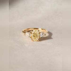 10K 14K 18K Gold Silver platinum Three <b>Stone</b> Engagement Rings Oval Fancy Yellow Diamond Pear Cut Bridal Jewelry Manufacturer - Product Image 6