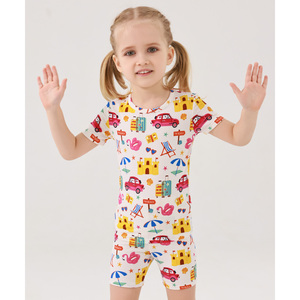 Conjuntos de Pijamas de Manga Corta para Niñas en Viscosa de Bambú, Estampado Floral Suave, Cintura Elástica con Cordón, para Uso Doméstico, ODM Disponible - Product Image 4