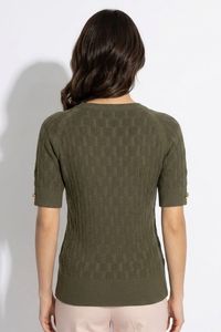 Blusa de Punto Trenzado para Mujer, Textura Suave, Cuello Barco, Manga Corta, Estilo Casual, Elegante, Corte Ajustado - Product Image 3