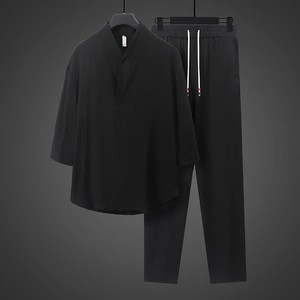 Traje Tang de Verano para Hombre, Estilo Chino Retro, de Seda Helada, con Logotipo Bordado Personalizado OEM, Precio de Fábrica China-Bangladesh - Product Image 4