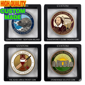 Moneda Conmemorativa de Metal Personalizada, Recuerdo de la Historia y Cultura de Inglaterra, Reino Unido, con Caja de Exhibición con Marco Flotante Negro - Product Image 1