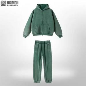 Conjunto de chándal con cremallera, chándales en blanco lavados con ácido personalizados, Sudadera con capucha, sudaderas con capucha lisas de peso pesado y joggers, sudaderas con capucha lisas para hombres - Product Image 4