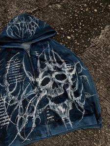 Sudadera con capucha de diamantes de imitación personalizada 100% ropa de calle de algodón con cremallera completa Sudadera con capucha vintage con cremallera serigrafiada Sudadera con capucha 500gsm French Terry - Product Image 2