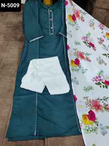 Ropa étnica india Magic Slub Kurti con crepé con impresión digital Dupatta y rayón Pent con bordado de trabajo de talla grande Kurtis - Product Image 6