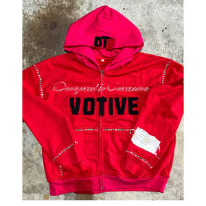 Sweat à capuche vintage à fermeture éclair en strass pour hommes, 100% coton, poids lourd, impression numérique, délavé à l'acide - Product Image 1