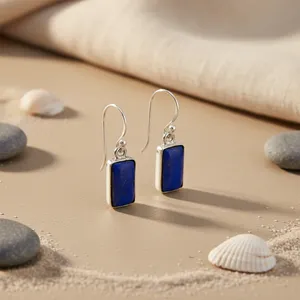 Boucles d'oreilles pendantes délicates en argent 925 avec lapis-lazuli, plaqué or rose et diamants, bijoux tendance en pierres précieuses pour femme, fiançailles - Product Image 2