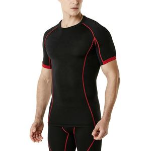 Haute couture hommes à manches courtes Polyester Rash Guard tricoté Compression chemises d'entraînement-conception d'impression solide grande taille respirant - Product Image 1