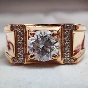 Bague de fiançailles pour homme en or jaune 14K coupe ronde originale Moissanite Bague de mariage gitane vintage, cadeau d'Halloween pour bague pour homme - Product Image 1