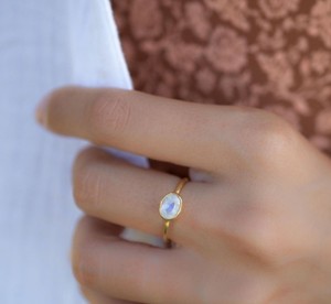 Golden <b>Moonstone</b> <b>Ring</b> Gold Plated Over 925 Sterling Silver Handmade June Birthstone Boho Bohemian Jewelry Gift Idea For Her - Product Image 2
