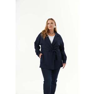 Chaqueta con Cintura Ajustable con Cordón Azul Marino Talla Grande para Mujer RMG - Prenda Exterior Elegante de Poliéster Tejido para Todas las Temporadas - Product Image 3