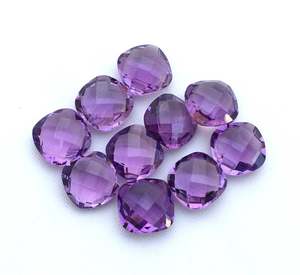 Amazing Amethyst Briolette Checkerboard Faceted Amethyst Barylite <b>Cushion</b> Shape 6mm 7mm 8mm 9mm 10mm - Product Image 2