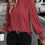 Blusa de Mujer con Estampado de Puntos, Cuello Alto Bordado, Mangas Abullonadas con Volantes, Holgada, de Viscosa y Chifón, para Oficina o Fiesta, Talla XL, Primavera - Product Image 6