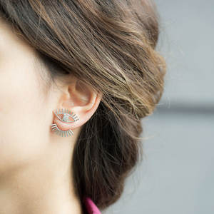 แจ็กเก็ตหูหิน CZ สีขาวดีไซน์แบบมินิมอลต่างหูโรเดียมสำหรับผู้หญิงเครื่องประดับเงินสเตอร์ลิงทำด้วยมือสำหรับ925 - Product Image 4