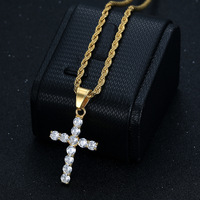 Collier Croix Iced Out en Acier Inoxydable avec Zircons Cubiques Ronds 3A Sertis à Griffes, Chaîne Cordon, Bijoux Hip Hop pour Hommes, Fournisseur en Gros