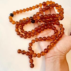 Chapelet bouddhiste en ambre naturel couleur cognac, 108 perles, 12 mm, 106 grammes ; Qualité supérieure, fait main, ambre véritable - Product Image 2