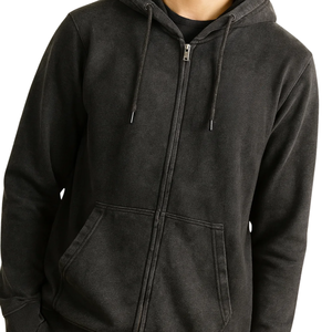 Sweat à capuche zippé noir pour homme Sweat en molleton de coton de qualité supérieure avec poches sur le devant Capuche confortable à cordon de serrage réglable Tenue décontractée - Product Image 5