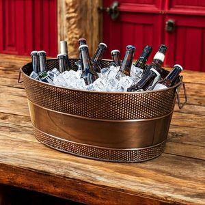 OEM Wholesale Custom Logo Heavy-Duty Beverage <b>Bucket</b> Bulk Galvanized Steel <b>Ice</b> Tub Copper Finish for Party Cooling Beer Wine - Product Image 3