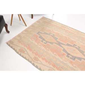 Vintage 4.3x7.6 ft <b>Rug</b>, Turkish <b>Rug</b>, Gray <b>Abstract</b> <b>Rug</b> Wool - Product Image 1