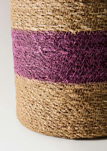 Handwoven Braided Seagrass Storage <b>Basket</b> With Striped Color Pattern Design Handmade Storage For Home Decor - Product Image 2