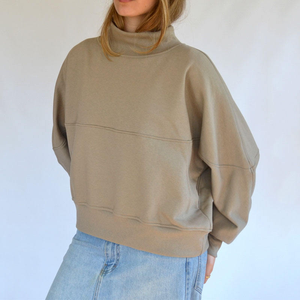 Sudadera Oversize de Cuello Alto para Mujer, Color Beige Claro, Manga Larga, Estilo Casual, Ropa Deportiva, OEM, ODM, Venta al Por Mayor - Product Image 6