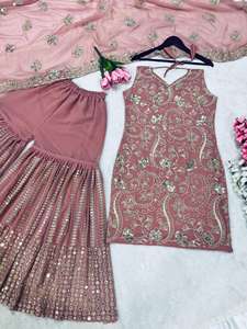 Nuevo diseñador pesado bordado lentejuelas trabajo Sharara conjunto fiesta desgaste superior Palazzo y Dupatta vestido elegante traje a precio al por mayor - Product Image 6