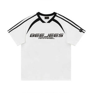 Venta al por mayor de ropa deportiva de hombre de peso pesado con logotipo personalizado de algodón a rayas raglán de manga corta Racing camiseta de lona descuento en blanco - Product Image 2