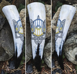 Ensemble de corne à boire Viking fabriqué à la main corne indienne polie cadeau de mariage en matière organique imperméable de luxe naturel - Product Image 1