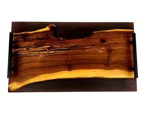 Elegante y Duradera Bandeja de Servicio de Madera y Resina para Decoración del Hogar y Eventos Especiales para Servir Bebidas y Aperitivos, Bandeja de Servicio a Precio de Mayoreo - Product Image 3