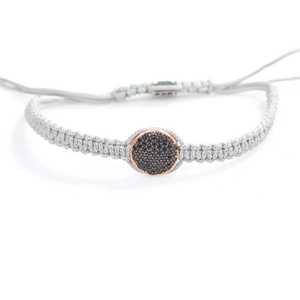 925 Sterling <b>Silver</b> Double-Sided <b>Bracelet</b> with Grey Braided Design Black and White Zircon Stones Crystal <b>Bangle</b> Product - Product Image 2