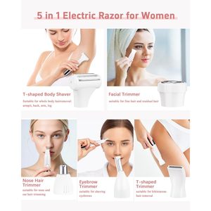 Afeitadora Eléctrica 5 en 1 para Mujer - Recortadora Húmeda y Seca para Cuerpo, Axilas, Bikini, Cejas, Nariz, Herramienta Doméstica de Plástico - Product Image 6