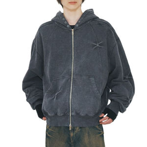 High Quality Customized <b>Zip</b> <b>up</b> <b>Vintage</b> Spray Washed Pullover Loose Boxy Metal Eye Hole Tie Dyed <b>Zip</b> <b>up</b> Man <b>Hoodie</b> - Product Image 3