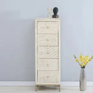 Meubles de salon Commode en bois massif finition blanche sablée pour meubles de maison