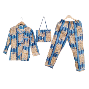 Traje de noche con bolsa de algodón estampado suave camisa estética de mujer pijama suave verano/invierno traje de baño 100% conjunto de pijama de algodón - Product Image 1