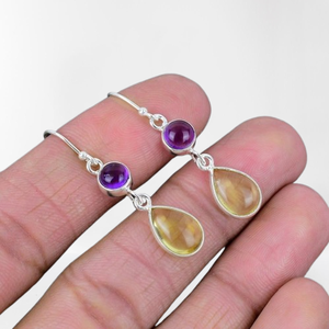 925 solide en argent Sterling Spinner boucles d'oreilles Citrine pierres précieuses boucles d'oreilles 925 timbre à la main à la mode bijoux fins - Product Image 1