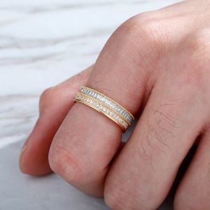 Anello di moda personalità Baguette CZ ghiacciato <span class=keywords><strong>Micro</strong></span> pavé rotondo zircone cubico Hip Hop anello Bling ottone oro placcato gioielli Rapper - Product Image 3