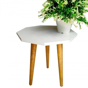 Belle Table d'appoint pliable en bois moderne Table d'extrémité blanche Tabouret de support de plante Table de meubles de salon Forme hexagonale - Product Image 1