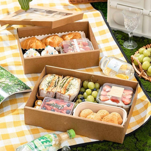Contenitore per Picnic in Carta Kraft con Coperchio Trasparente |   Vassoio Monouso per Catering e <span class=keywords><strong>Asporto</strong></span> - Product Image 2