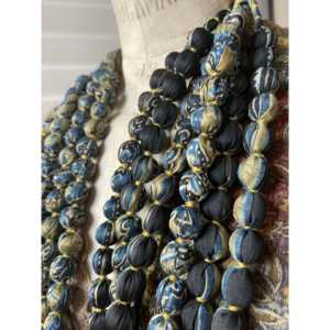 SIX <b>STRING</b> SARI BEAD NECKLACE-Ajrakh Teal Bohemian Trendy <b>Ball</b>-shaped Copper Chain Featuring Agate Pearl Main Christian Gift - Product Image 1