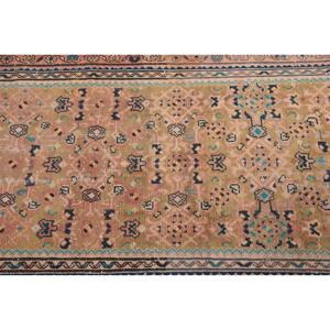 Turkish Vintage Runner Rug 2.8x9.2 ft, <b>Brown</b> Blue Plants & trees <b>Wool</b> Rug - Product Image 5
